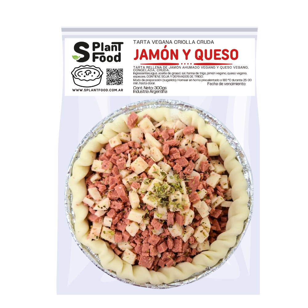 Tarta de Jamón y Queso. Crudo, Congelado. Vegano (Masa Criolla)