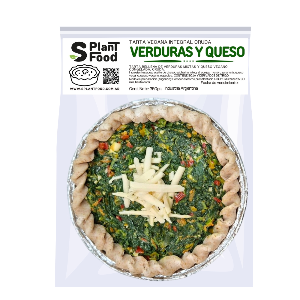 Tarta de Verduras y Queso. Crudo, Congelado. Vegano (Masa Integral) 