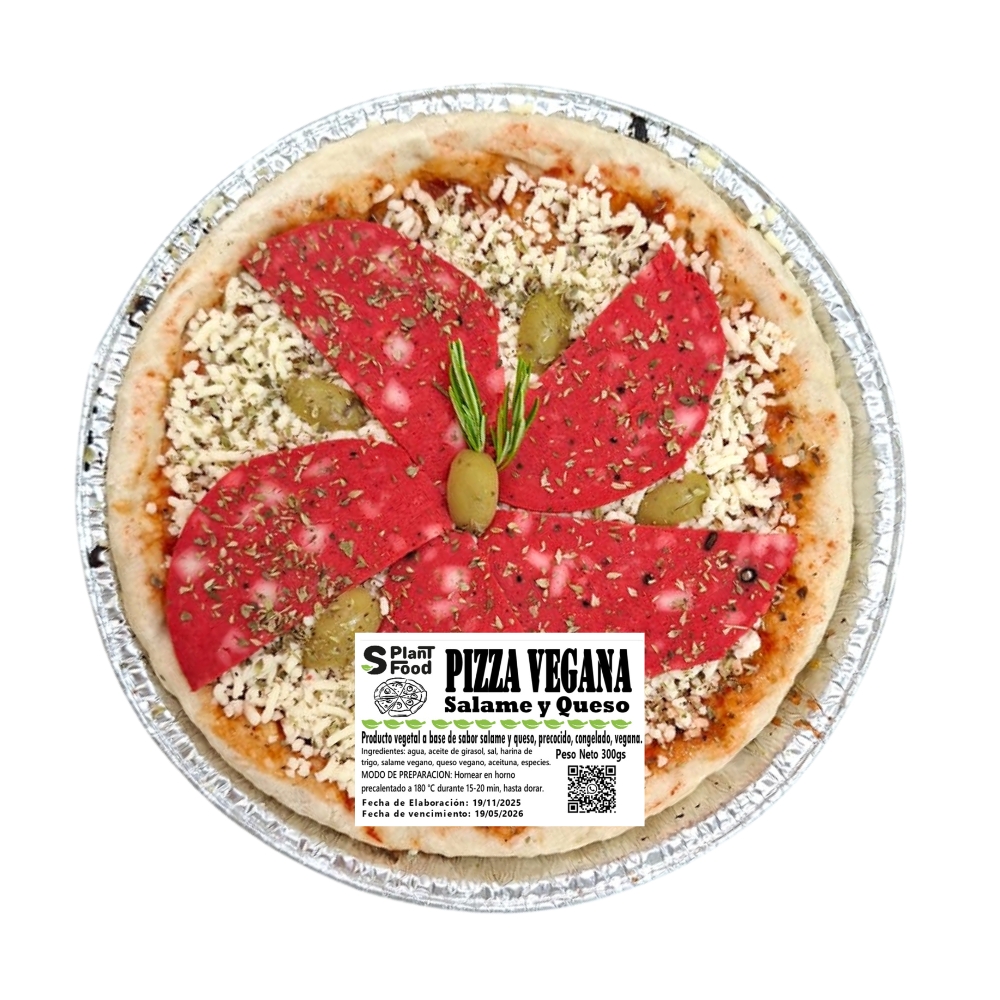 Pizza de Salame y Queso. Individual, Congelado. Vegano  