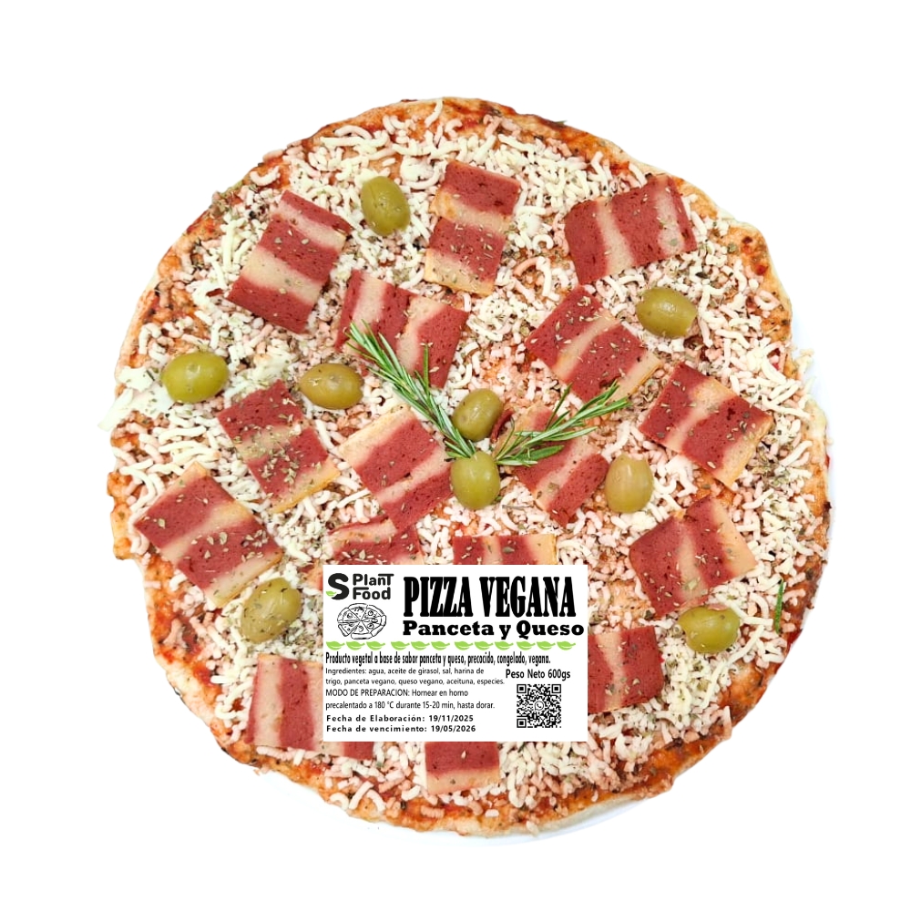  Pizza de Panceta y Queso. 8 Porciones, Congelado. Vegano   