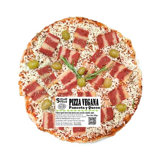 [SPF39]  Pizza de Panceta y Queso. 8 Porciones, Congelado. Vegano   