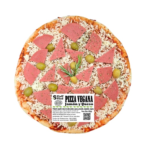[SPF38] Pizza de Jamón y Queso. 8 Porciones, Congelado. Vegano    