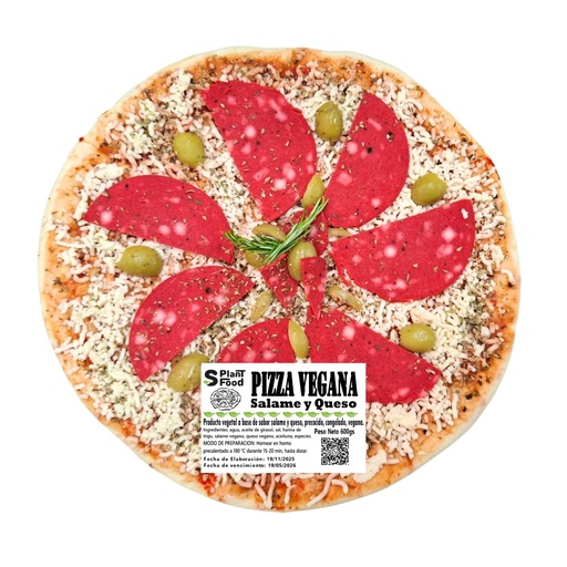 [SPF40] Pizza de Salame y Queso. 8 Porciones, Congelado. Vegano   